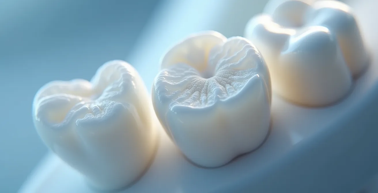 Vue détaillée d'un scanner intra-oral numérique capturant précisément les dents et l'occlusion d'un patient, avec projection 3D du sourire futur