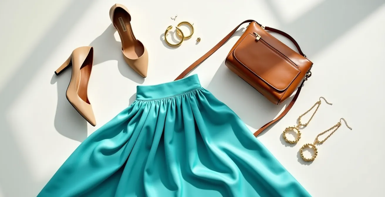 Ensemble harmonieux d'accessoires élégants avec jupe colorée