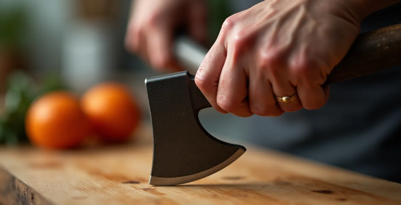 Gros plan sur les mains d'une personne manipulant des ustensiles de cuisine avec précision