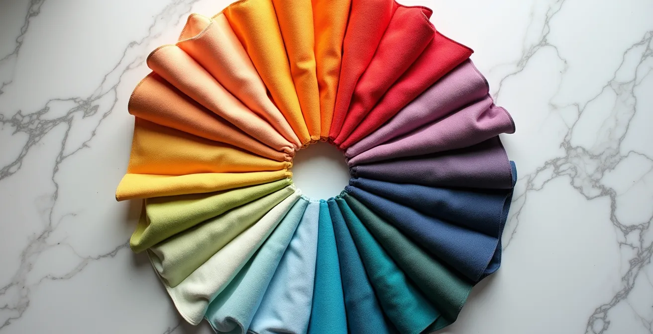 Palette de tissus colorés disposés en cercle harmonieux