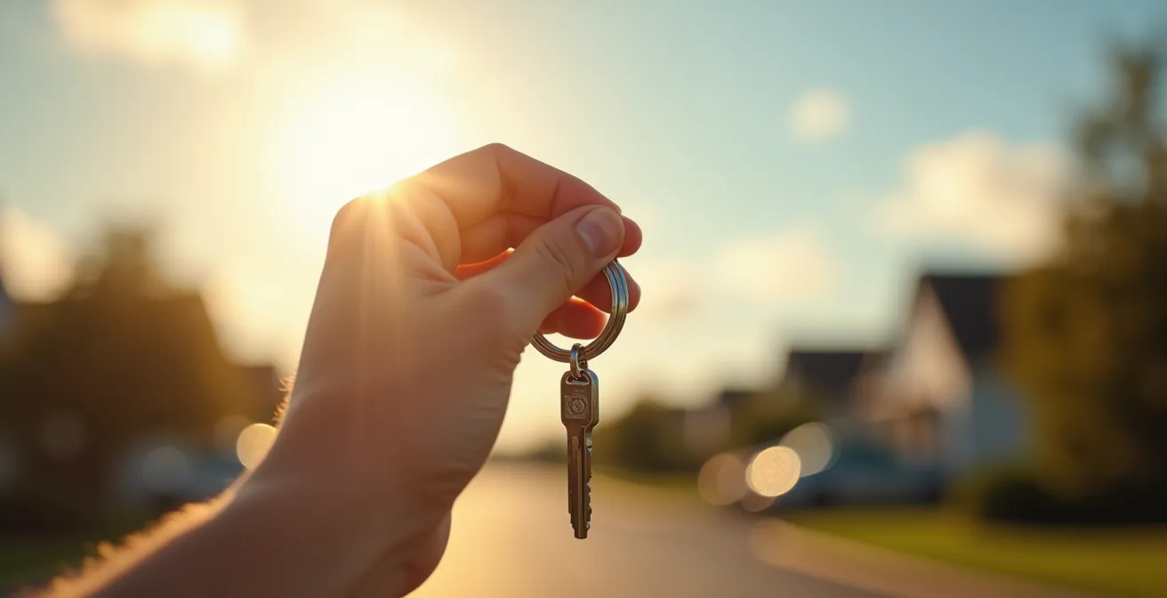 Jeune conducteur souriant tenant les clés de sa première voiture