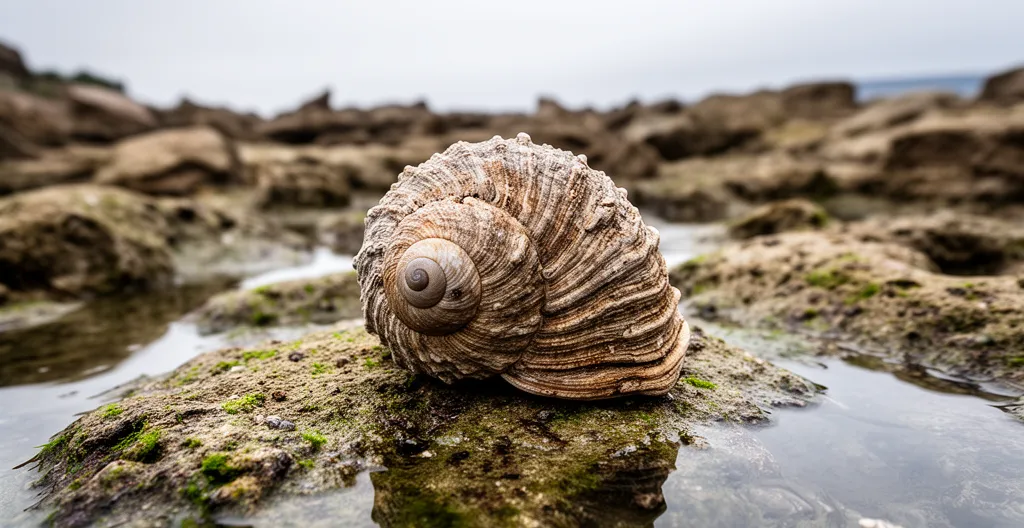 Coquillage Turbo rugosus avec opercule visible sur rocher marin