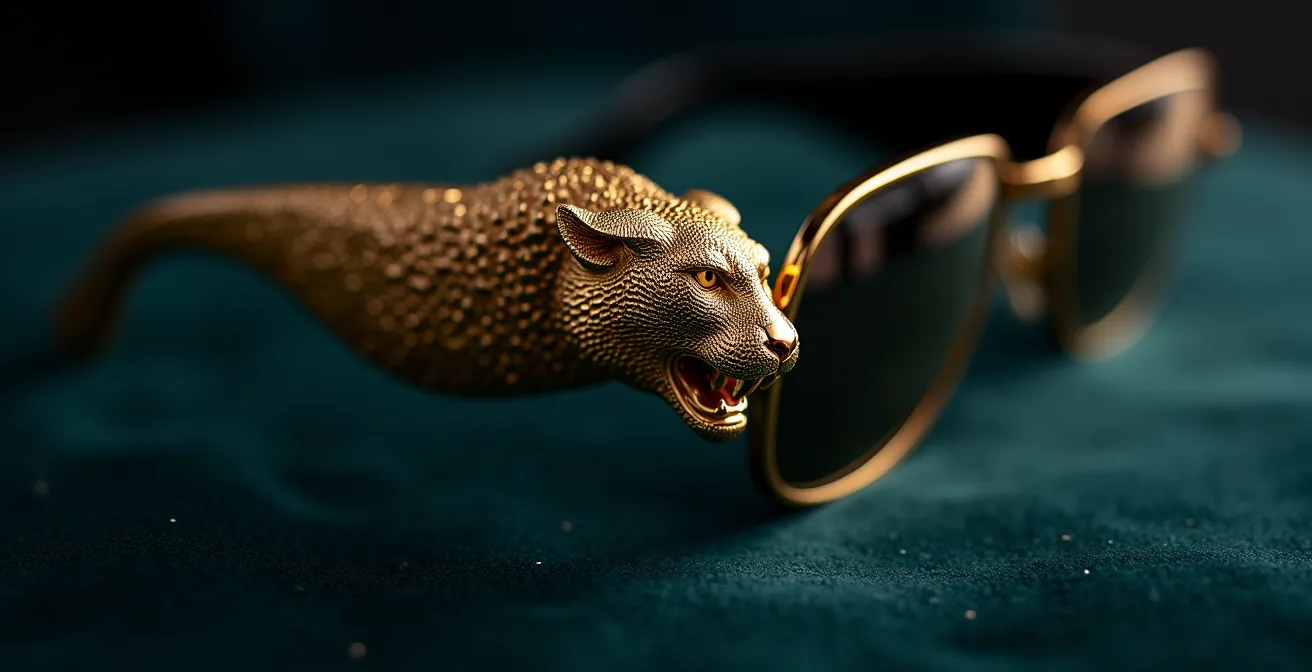 Détails en gros plan des signatures iconiques des lunettes Cartier