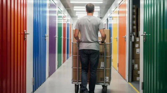 Couloir de centre de self-stockage avec box alignés près de Strasbourg
