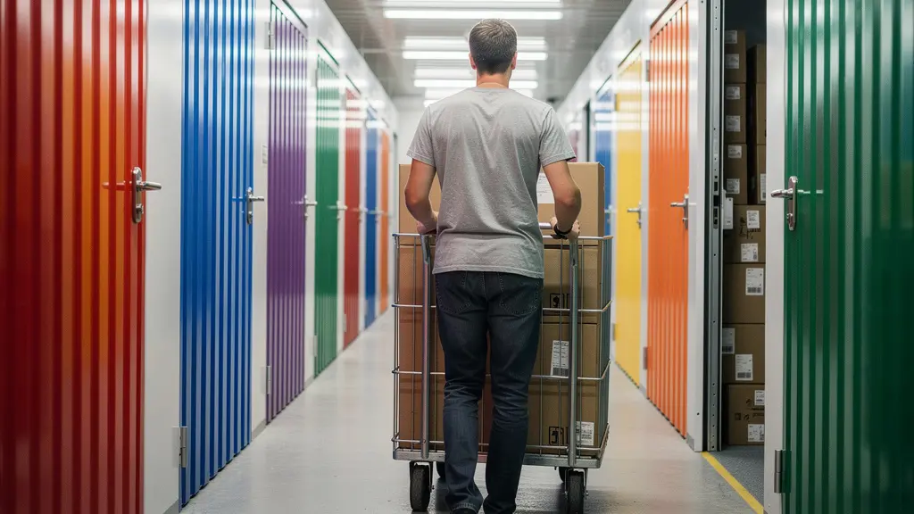 Couloir de centre de self-stockage avec box alignés près de Strasbourg