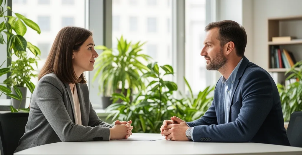 Discussion entre un conseiller en évolution professionnelle et une personne en recherche de formation