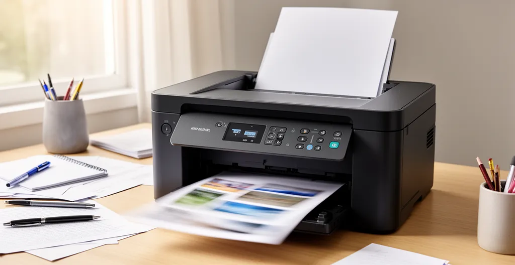 Imprimante laser professionnelle imprimant des documents dans un environnement de bureau