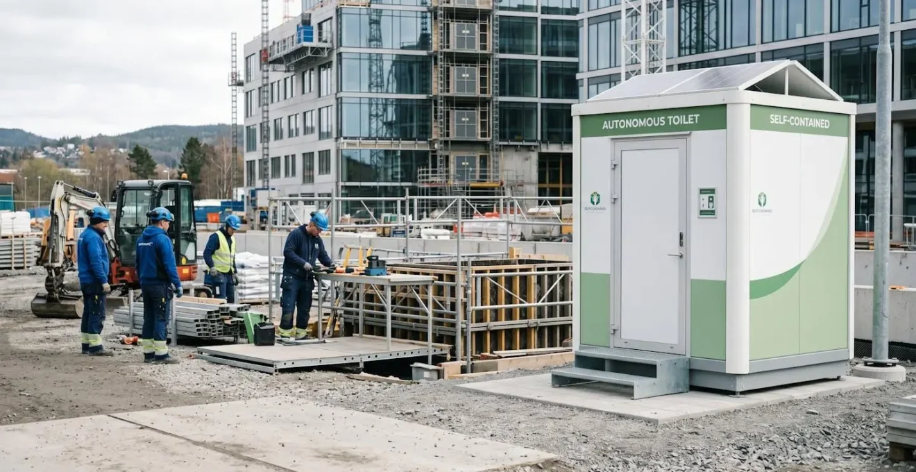 Cabine WC autonome Allomat installée sur un chantier BTP