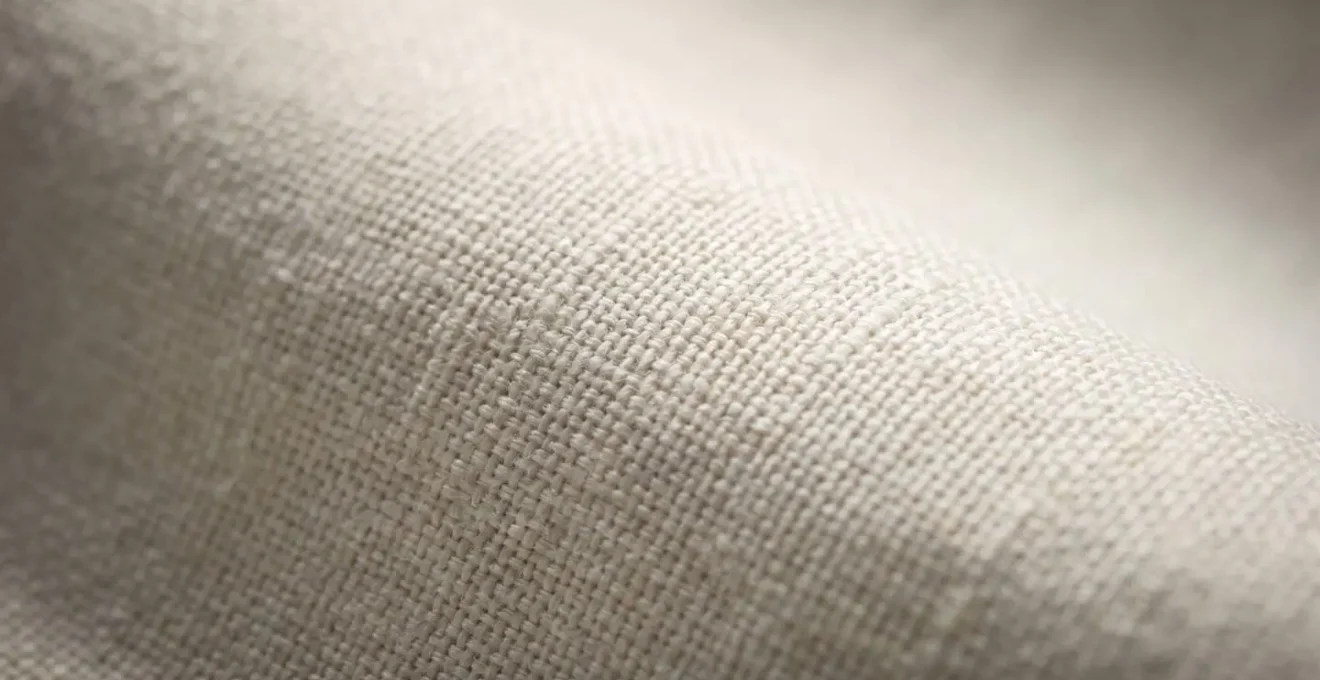 Gros plan macro sur tissage percale de coton montrant la densité et la qualité des fils